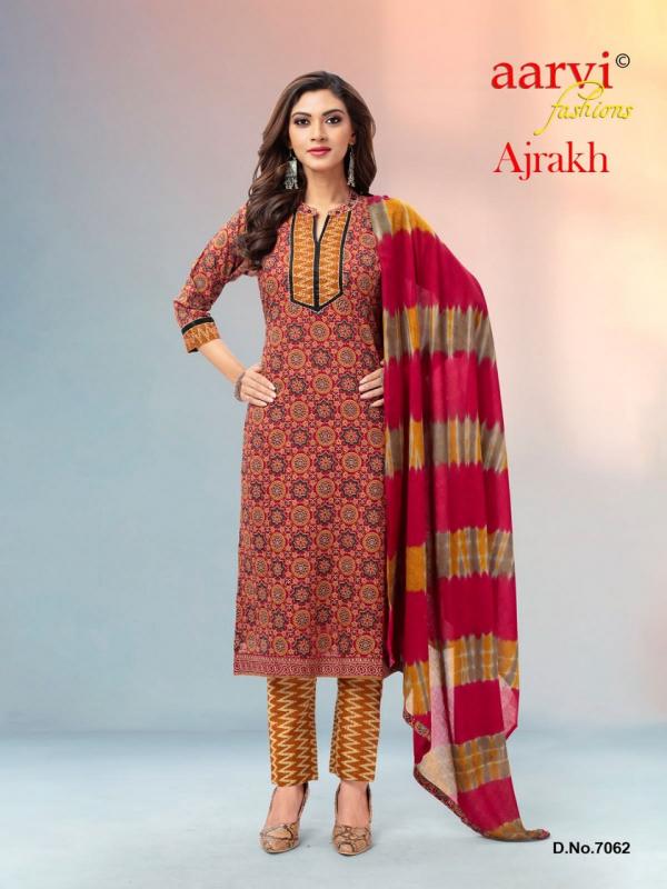 Aarvi Ajrakh Vol-1 Cototn Designer Kurti Pant With Dupatta Collection